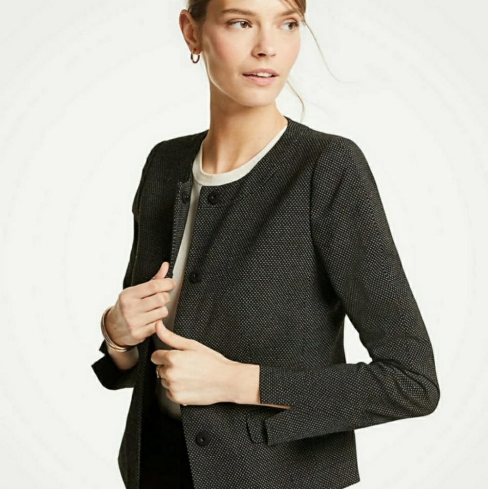 Ann Taylor Dobby Peplum Dark Gray Grey Jacket Small